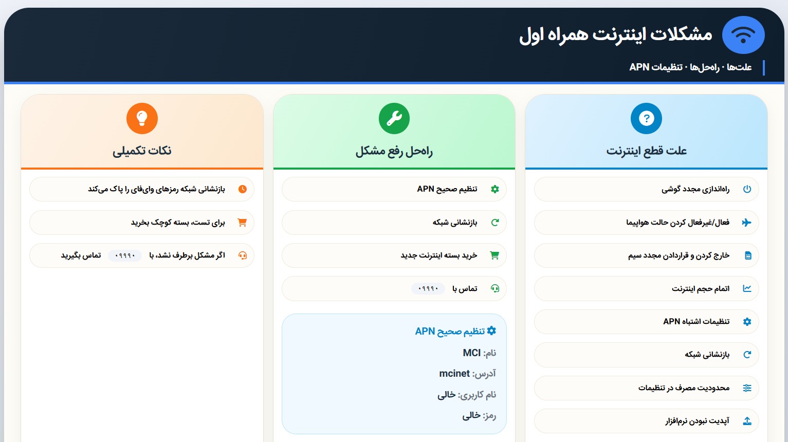 مشکلات مربوط به اینترنت سیم کارت همراه اول
